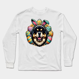 Tibetan Mastiff Celebrates Easter with Bunny Ears Long Sleeve T-Shirt